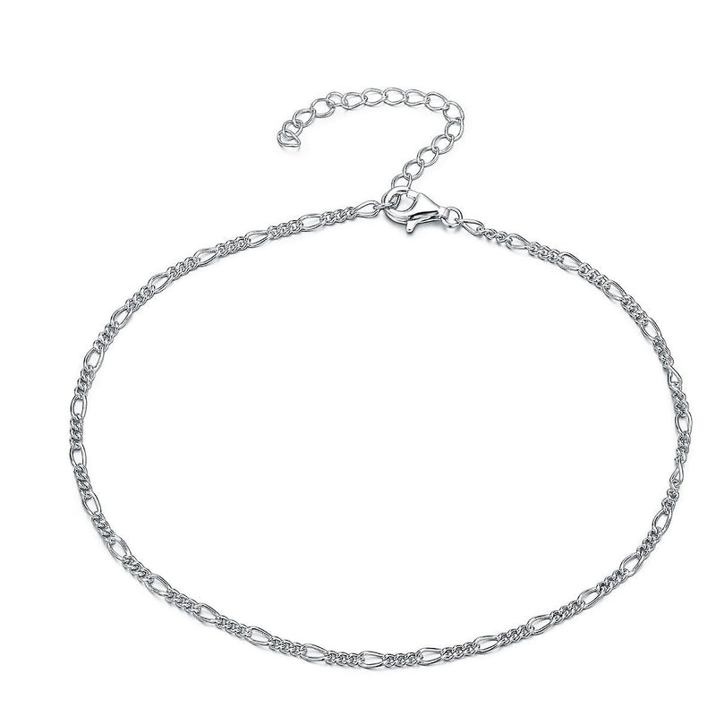 925 Sterling Silver Figaro Link Curb Chain Anklet