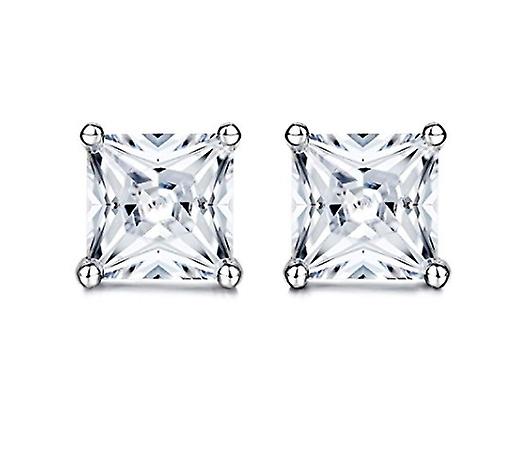 925 Sterling Silver Princess Cut Square Stud Earrings