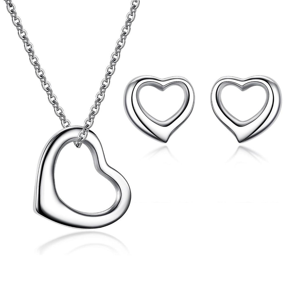 925 Sterling Silver Open Heart Solid Jewellery Set