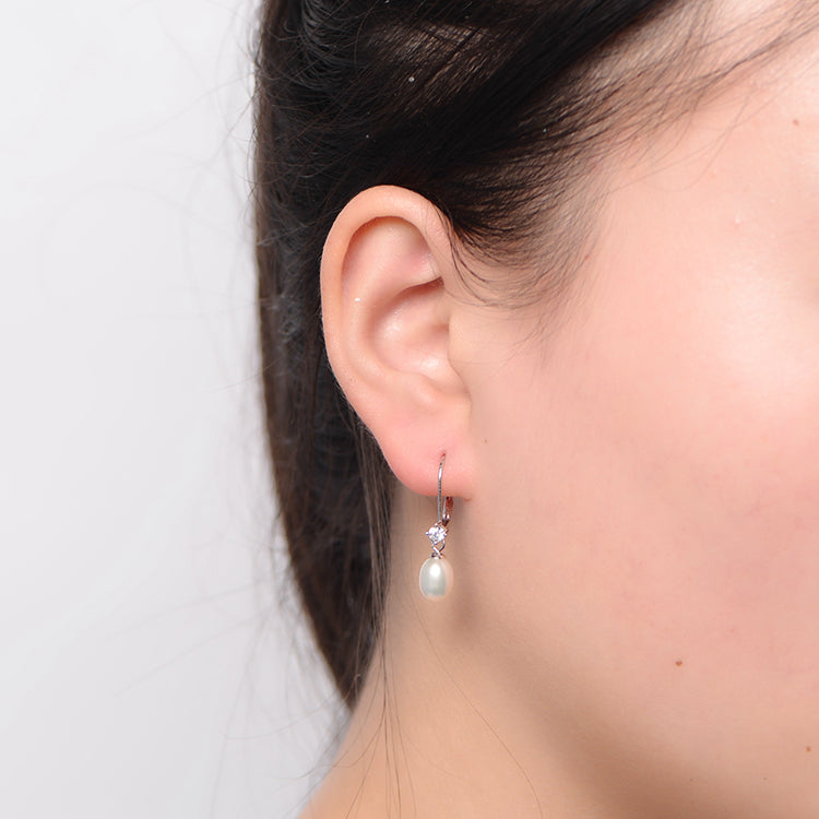 925 Sterling Silver Dazzling CZ Pearl Drop Earrings