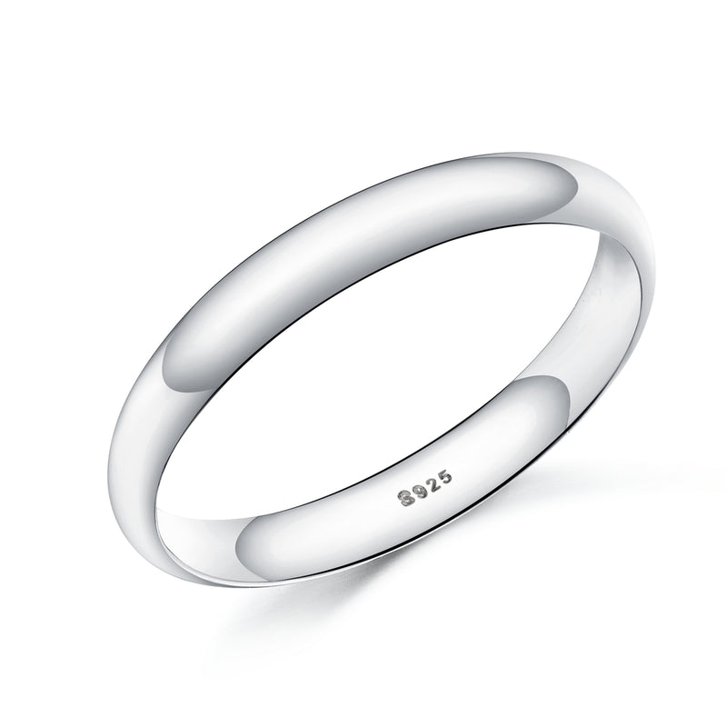 925 Sterling Silver 3mm Width D-shape Solid Plain Wedding Band