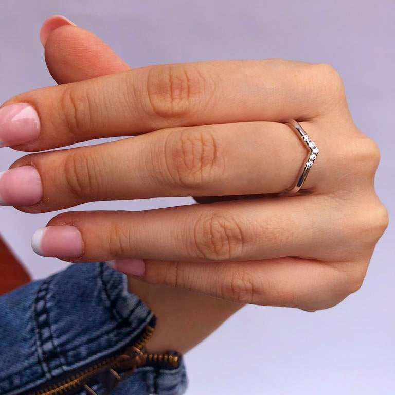 925 Sterling Silver Wishbone Thumb Ring, Art Deco Zirconia Ring Gift