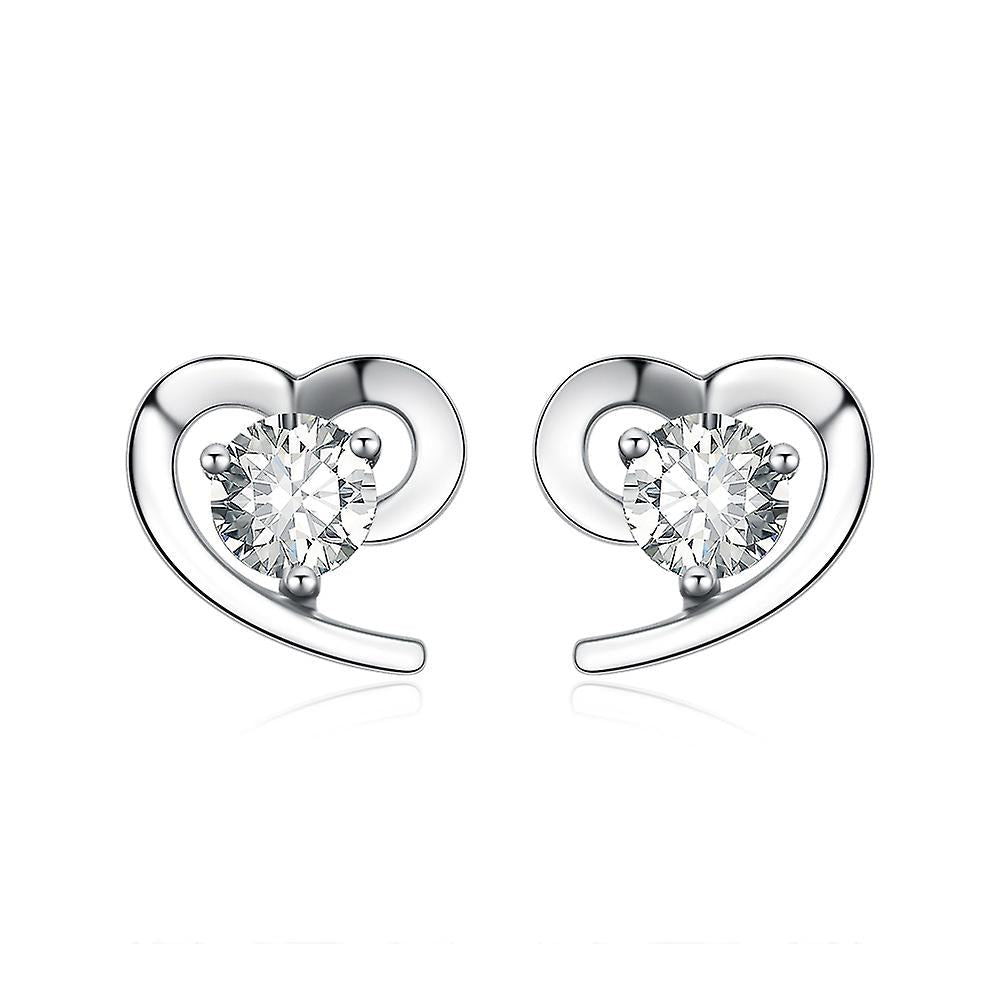 925 Sterling Silver Simple Heart With Stone Stud Earrings