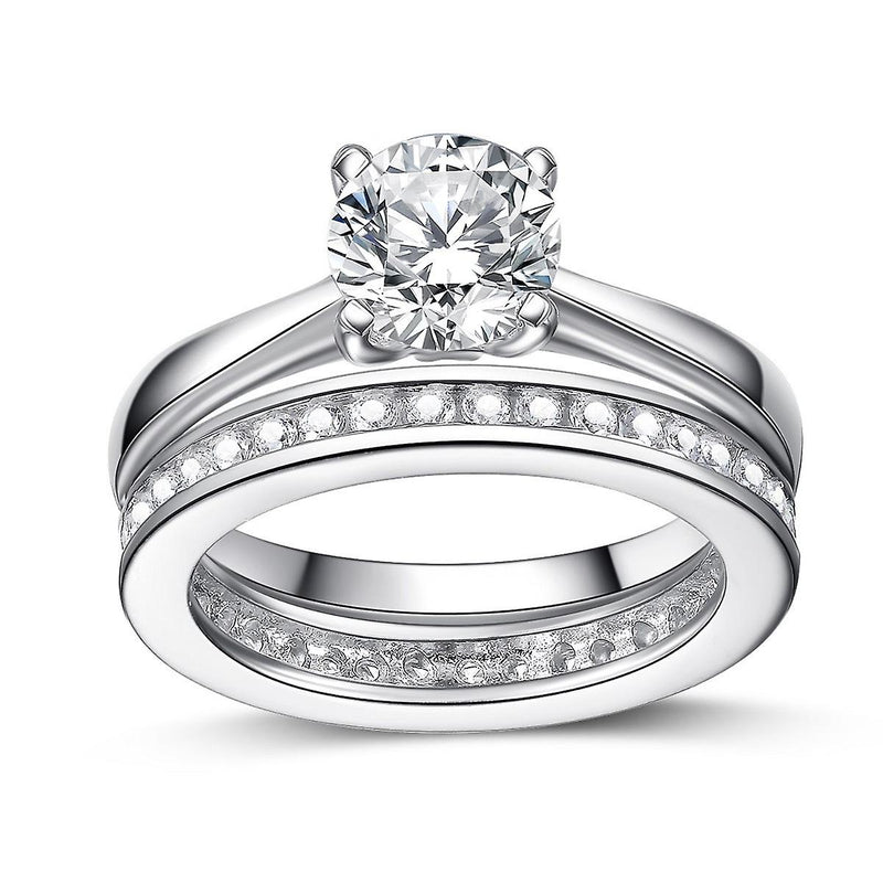 Sterling Silver Engagement Ring and Wedding Ring Set