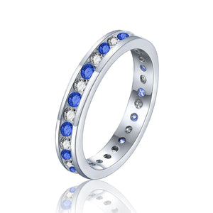 925 Sterling Silver Sapphire Blue And White Round Cut Full Eternity Ring