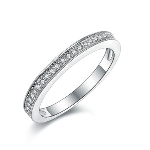 925 Sterling Silver Thin Classy Milgrain Half Eternity Band Ring