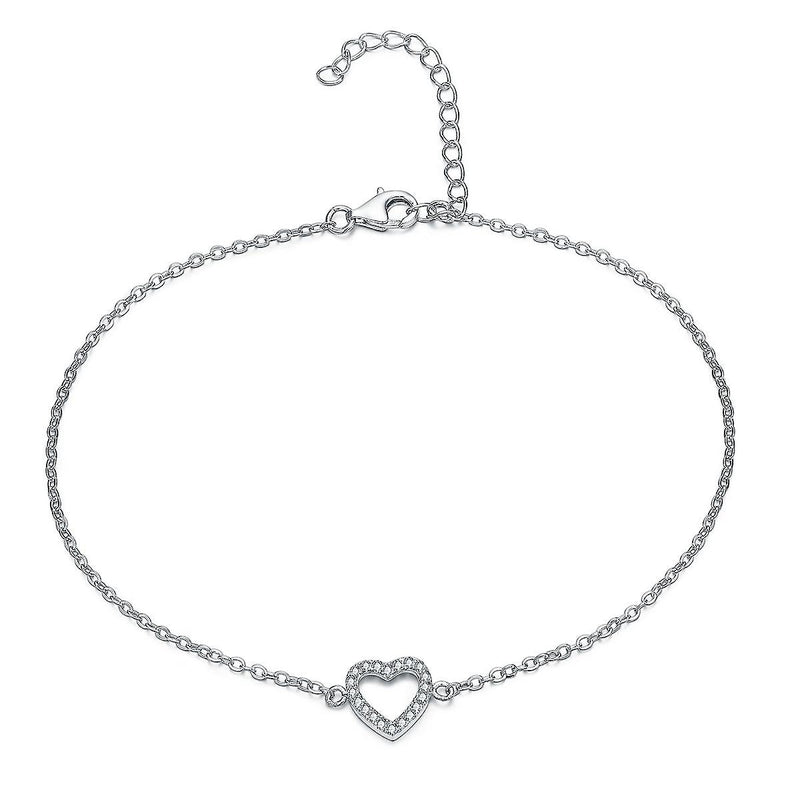 925 Sterling Silver Elegant Heart Pave Ankle Chain