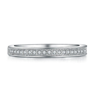 925 Sterling Silver Thin Classy Milgrain Half Eternity Band Ring