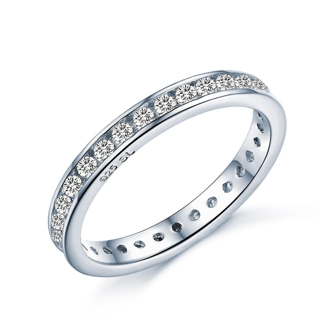 925 Sterling Silver Simulated Diamond Set Half Eternity Band Ring size J-U