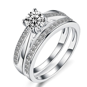 Sterling Silver Engagement Ring and Wedding Ring Set