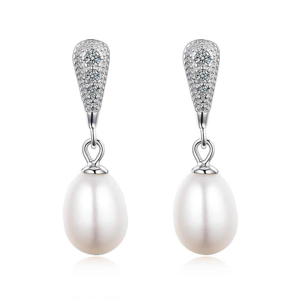 925 Sterling Silver Encrusted Pave Pearl Drop Earrings