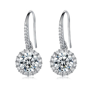 925 Sterling Silver Pave Aaaaa Cz Round Halo Earrings