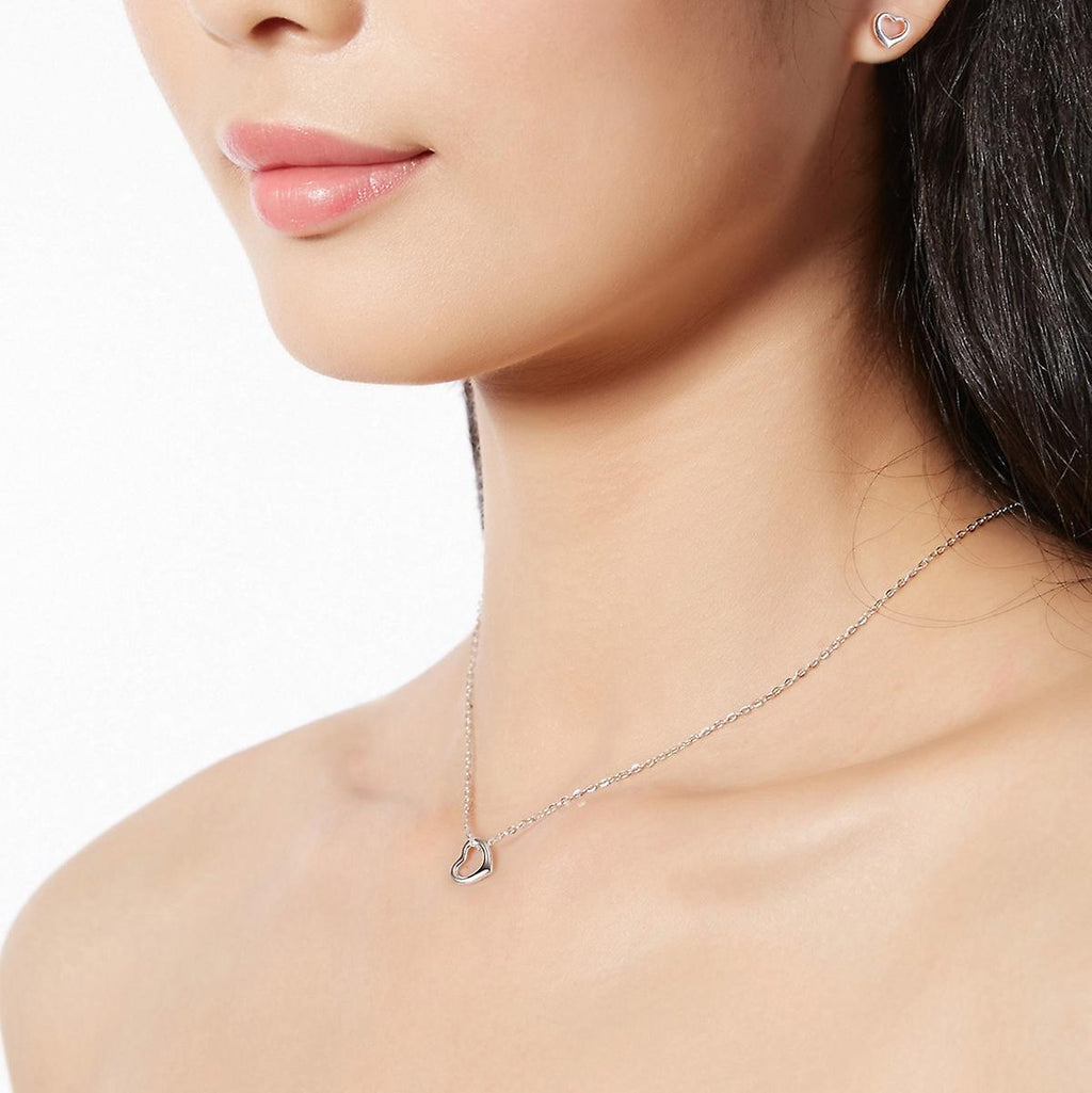925 Sterling Silver Open Heart Solid Pendant Necklace Chain