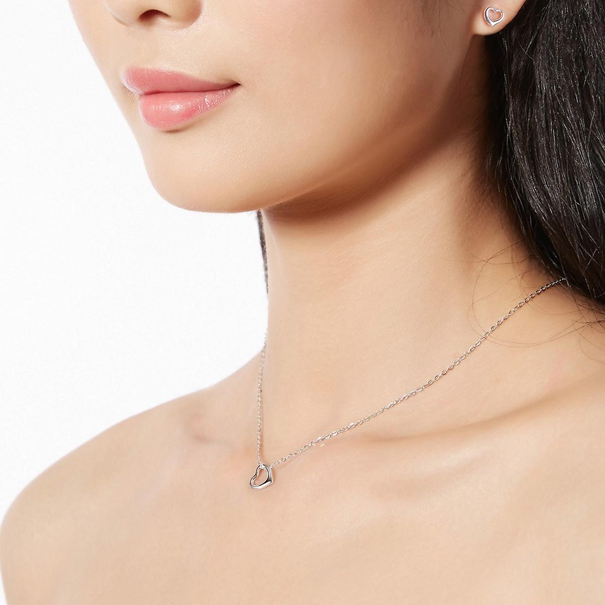 925 Sterling Silver Open Heart Solid Pendant Necklace Chain