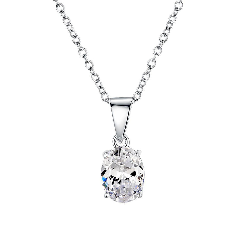 925 Sterling Silver Oval Cut Stone Pendant Necklace