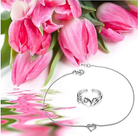 Anklet With Heart Charm 925 Sterling Silver &amp; Love Letter Toe Ring