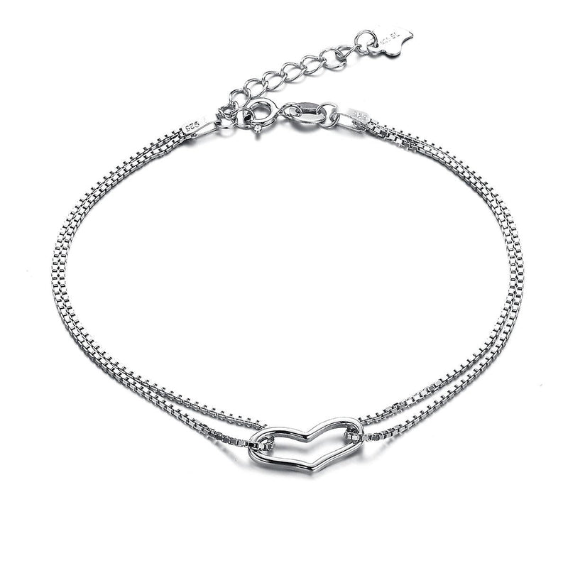 925 Solid Sterling Silver Charm Chain Bracelet Bangle Women Ladies Gift with Bag