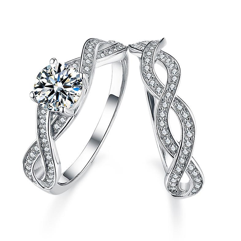 Sterling Silver Simulated Diamond Solitaire & Eternity Bridal Set Ring size J-S (2pc)