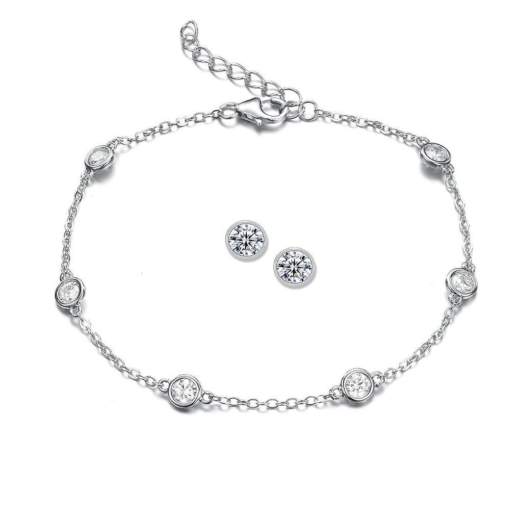 925 Sterling Silver Droplet Set With Bezel Stud Earrings