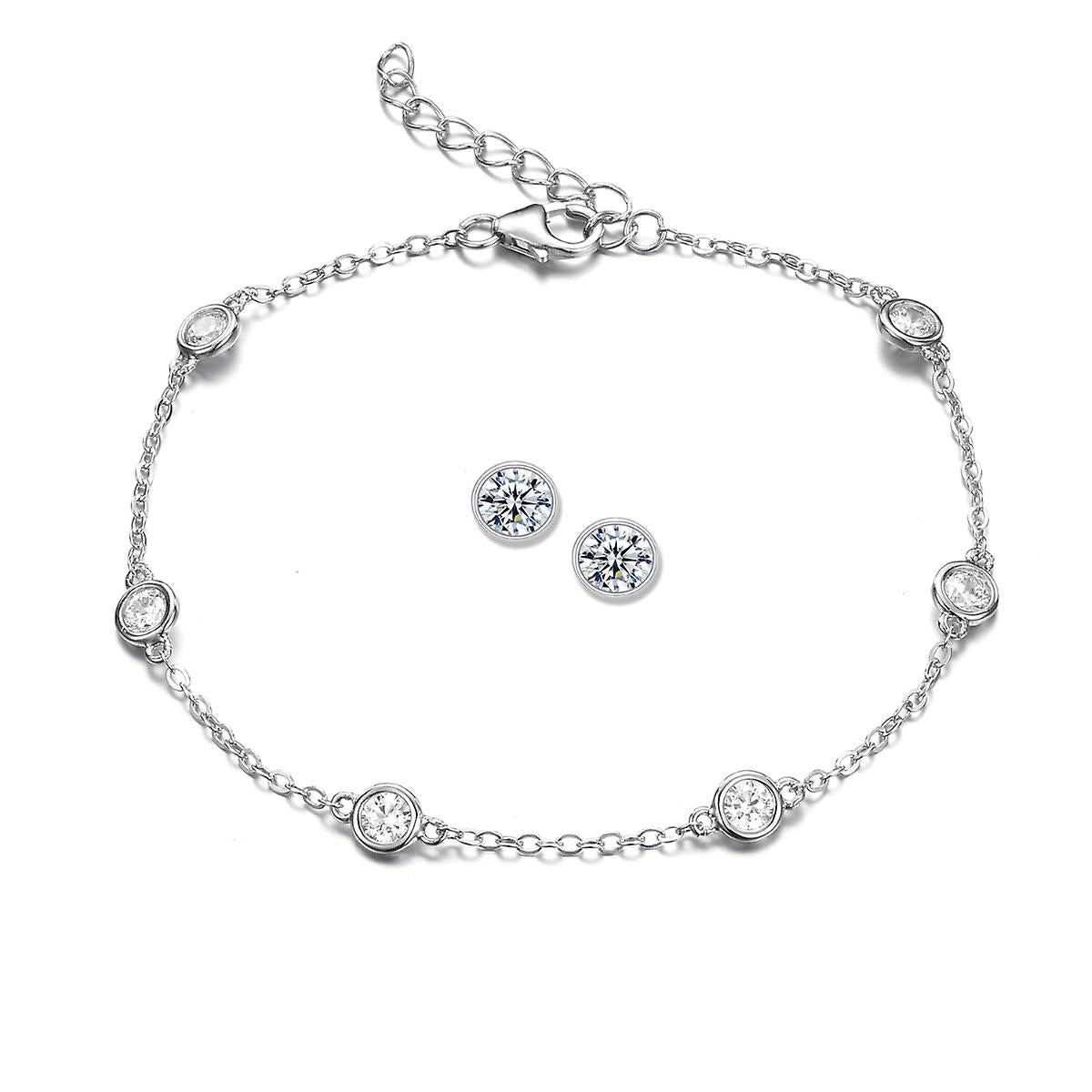 925 Sterling Silver Droplet Set With Bezel Stud Earrings