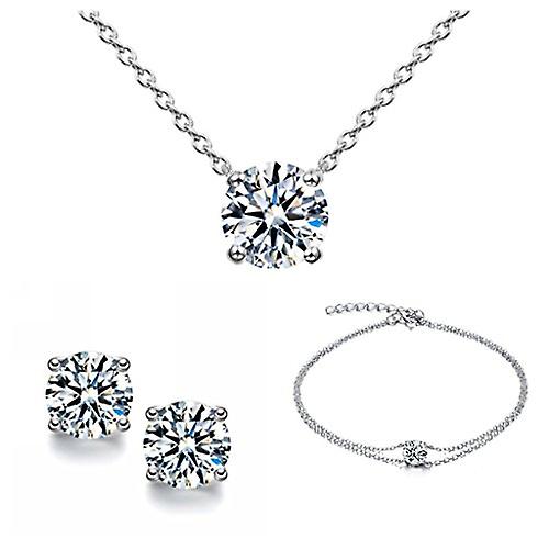 925 Aaaaa Cubic Zirconia 3 Pcs Solitaire Round Cut Jewellery Set