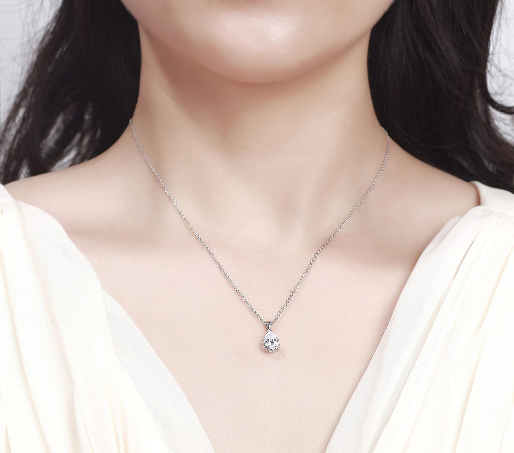 925 Sterling Silver Pear Shape Pendant Necklace – Teardrop CZ Diamond Solitaire – Elegant Gift for Women