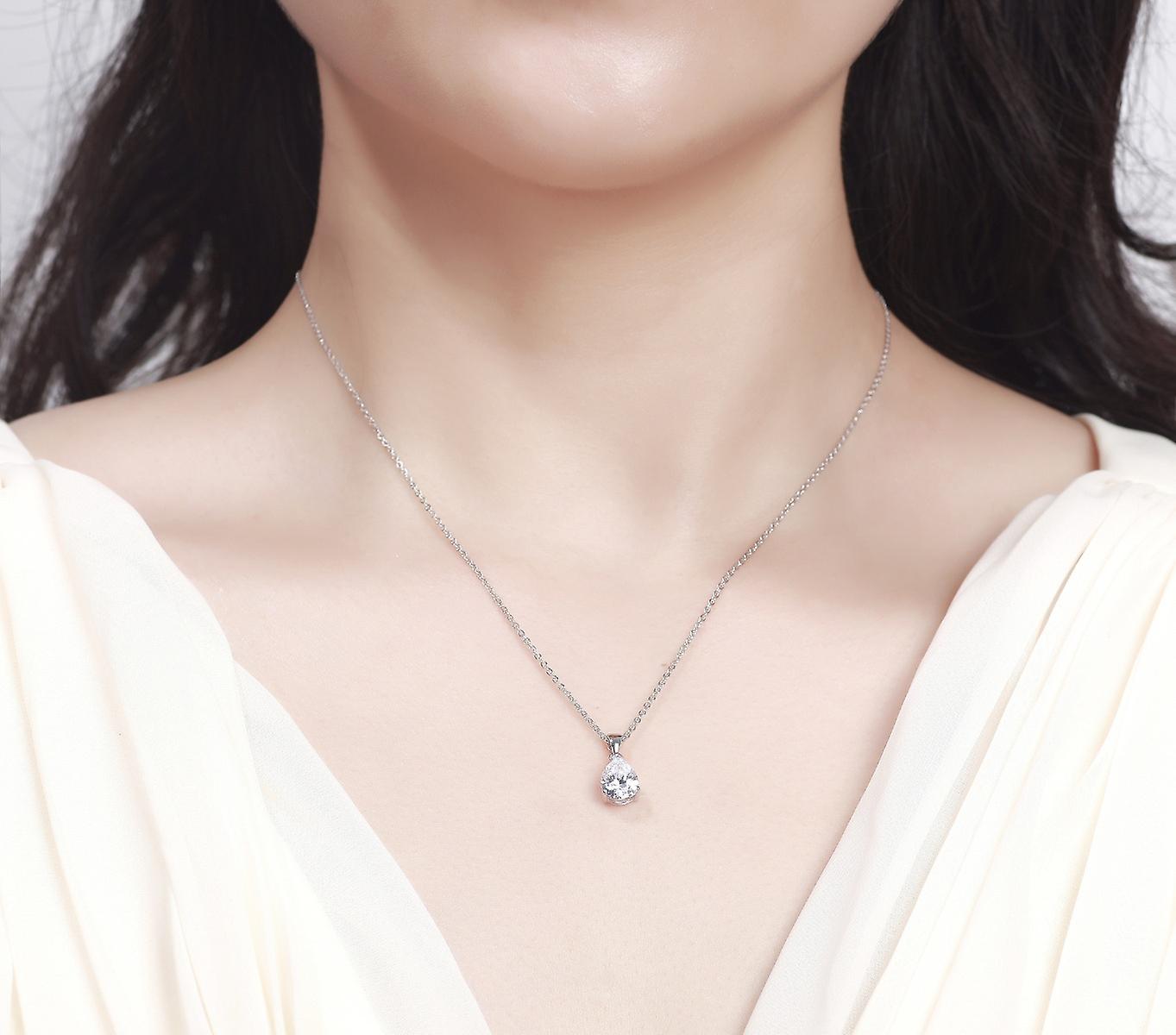 925 Sterling Silver Pear Shape Pendant Necklace – Teardrop CZ Diamond Solitaire – Elegant Gift for Women