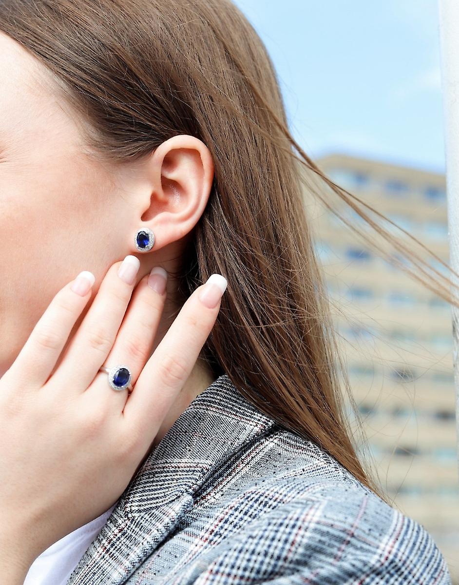 925 Sterling Silver Blue Halo Earrings