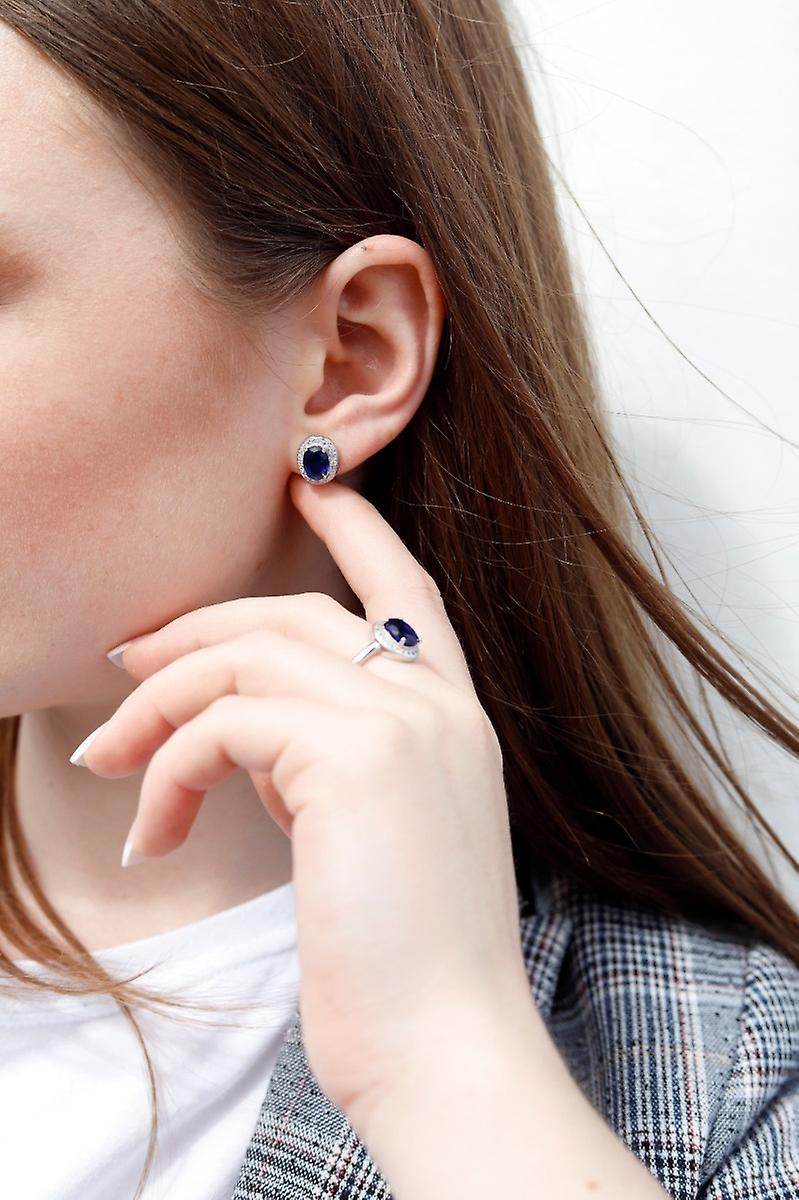 925 Sterling Silver Blue Halo Earrings