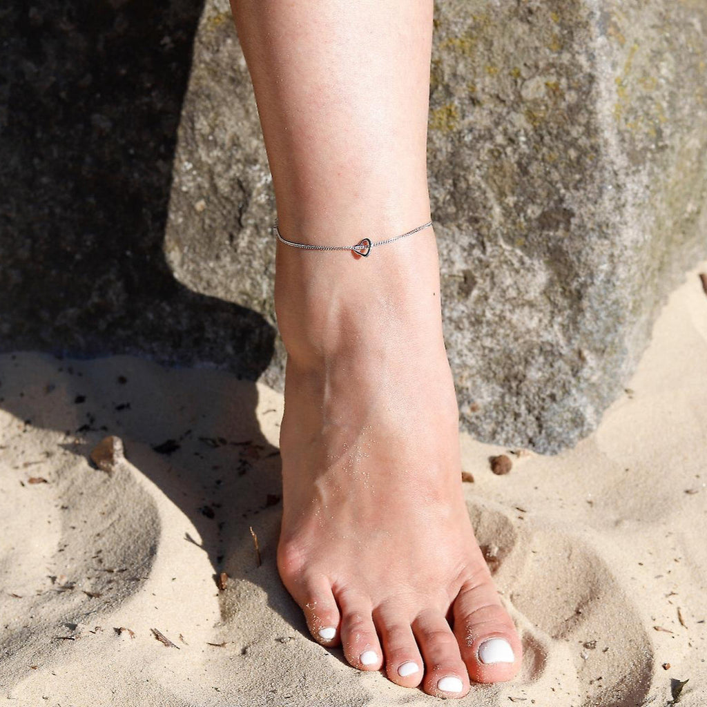 925 Sterling Silver Open Heart Charm Ankle Chain