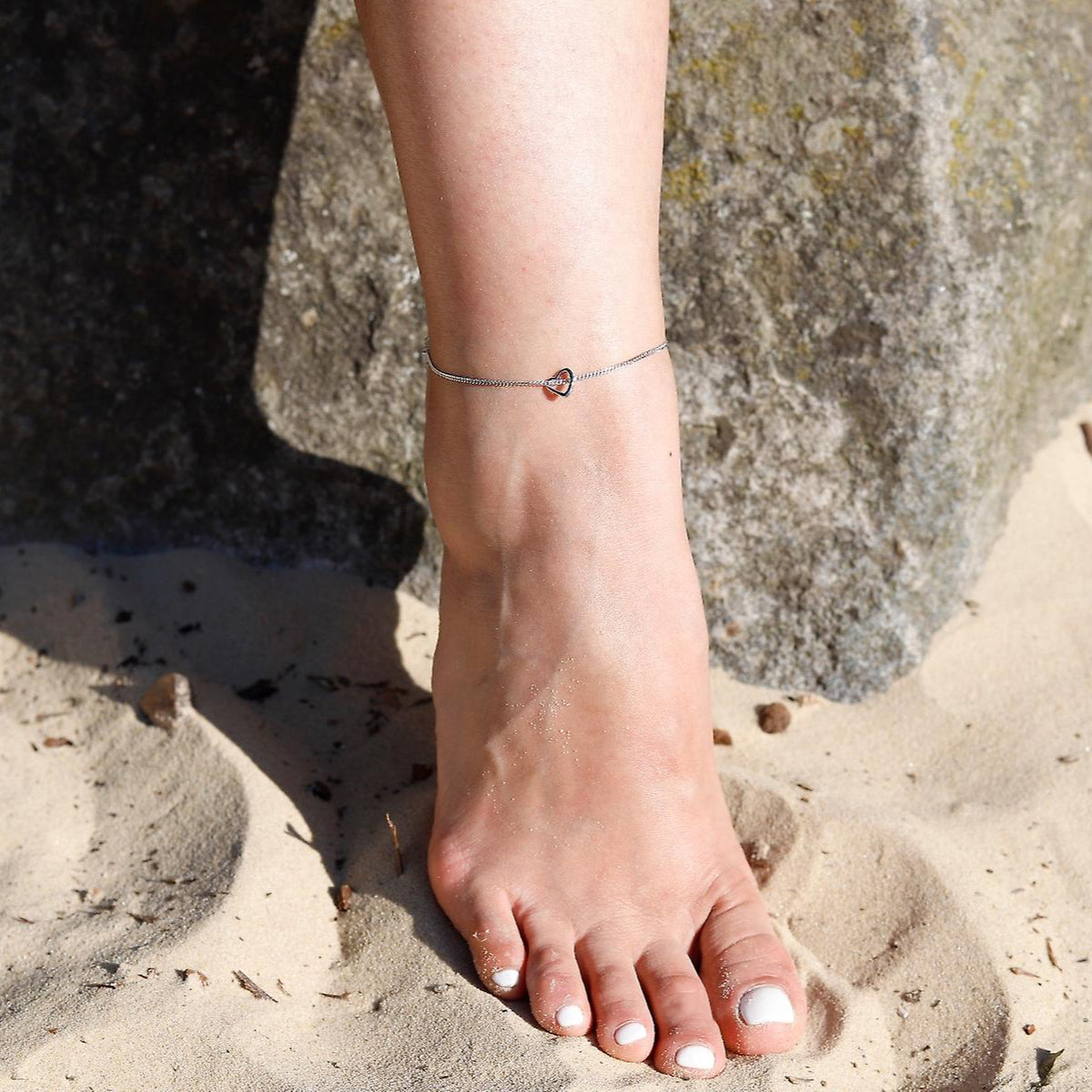 925 Sterling Silver Open Heart Charm Ankle Chain