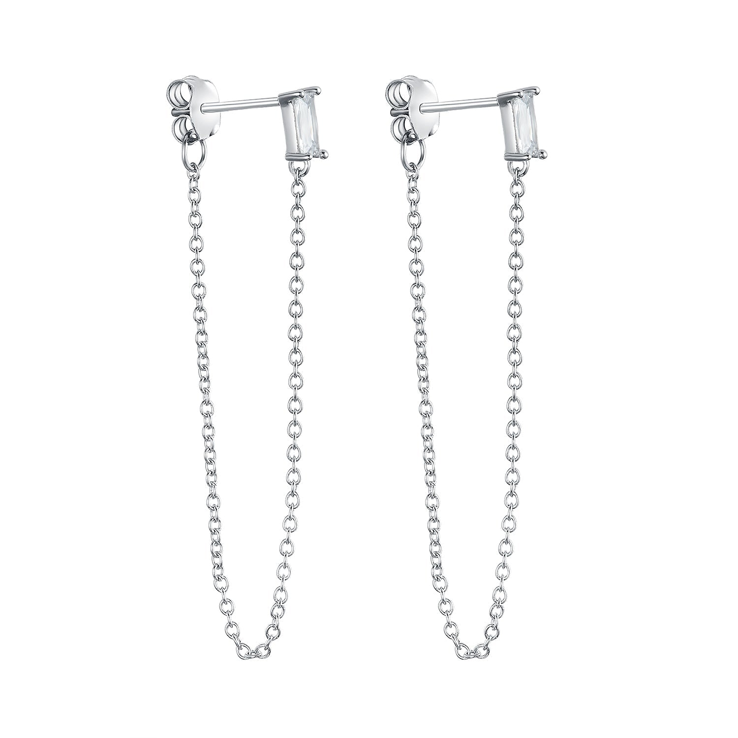 925 Sterling Silver Baguette Loop Stud Earrings