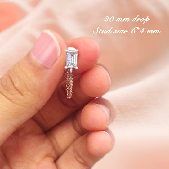 925 Sterling Silver Baguette Loop Stud Earrings