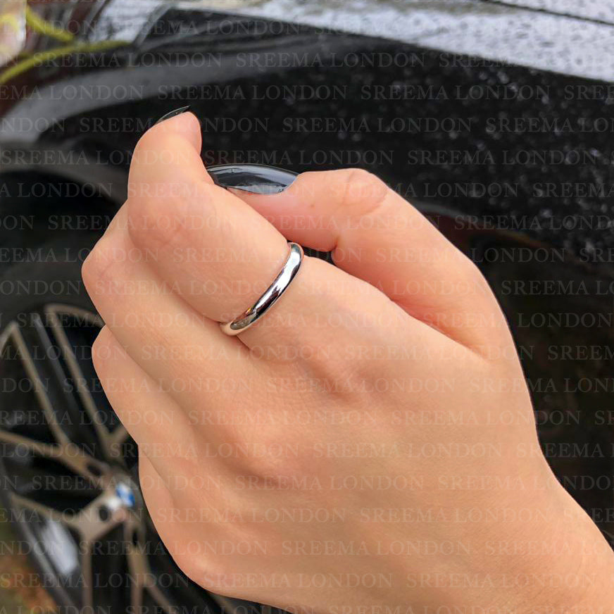 925 Sterling Silver 2 mm Width D-shape Solid Plain Wedding Band