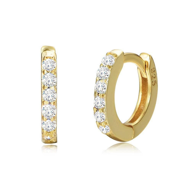 18ct Yellow Gold on Silver zircon 6-10mm Huggie Hoop Ladies Earrings