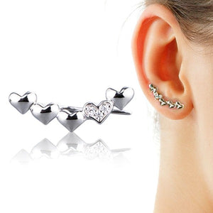 925 Sterling Silver Heart Curved Ear Vine Climber Crawler Stud Earrings UK