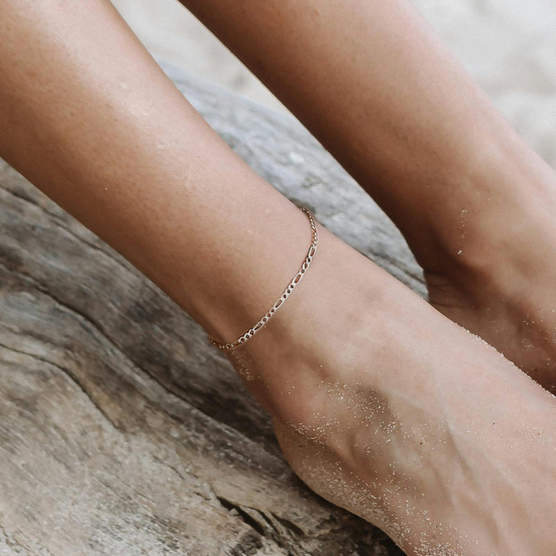 925 Sterling Silver Figaro Link Curb Chain Anklet