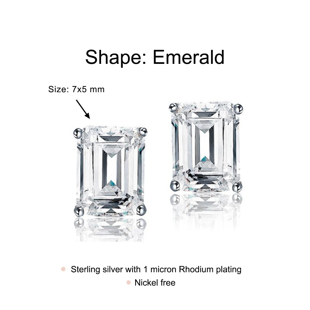 925 Sterling Silver Elegant Emerald Cut Studs