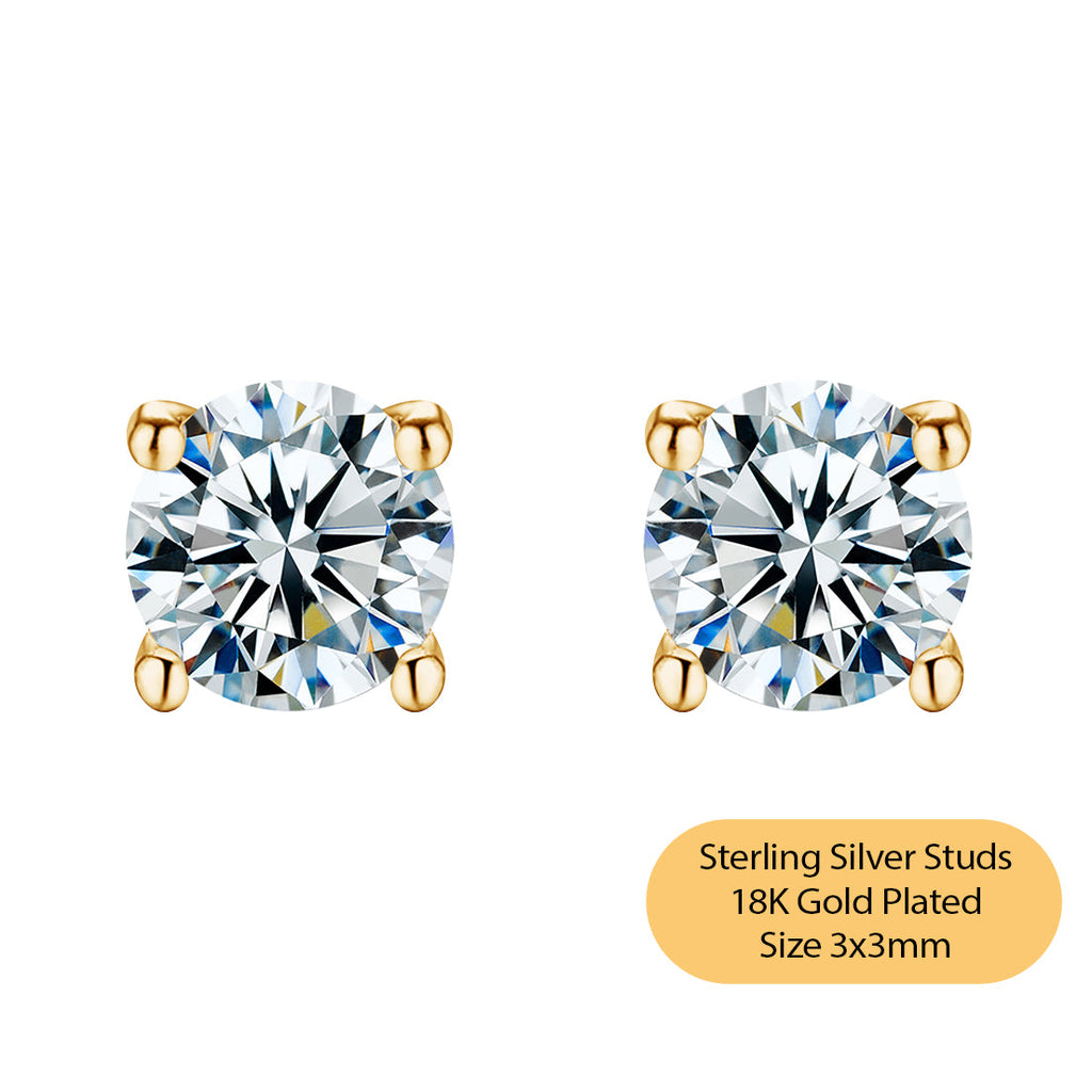100% Solid 925 Sterling Silver Cubic Zirconia Stud Earrings Women Teen Girls Men