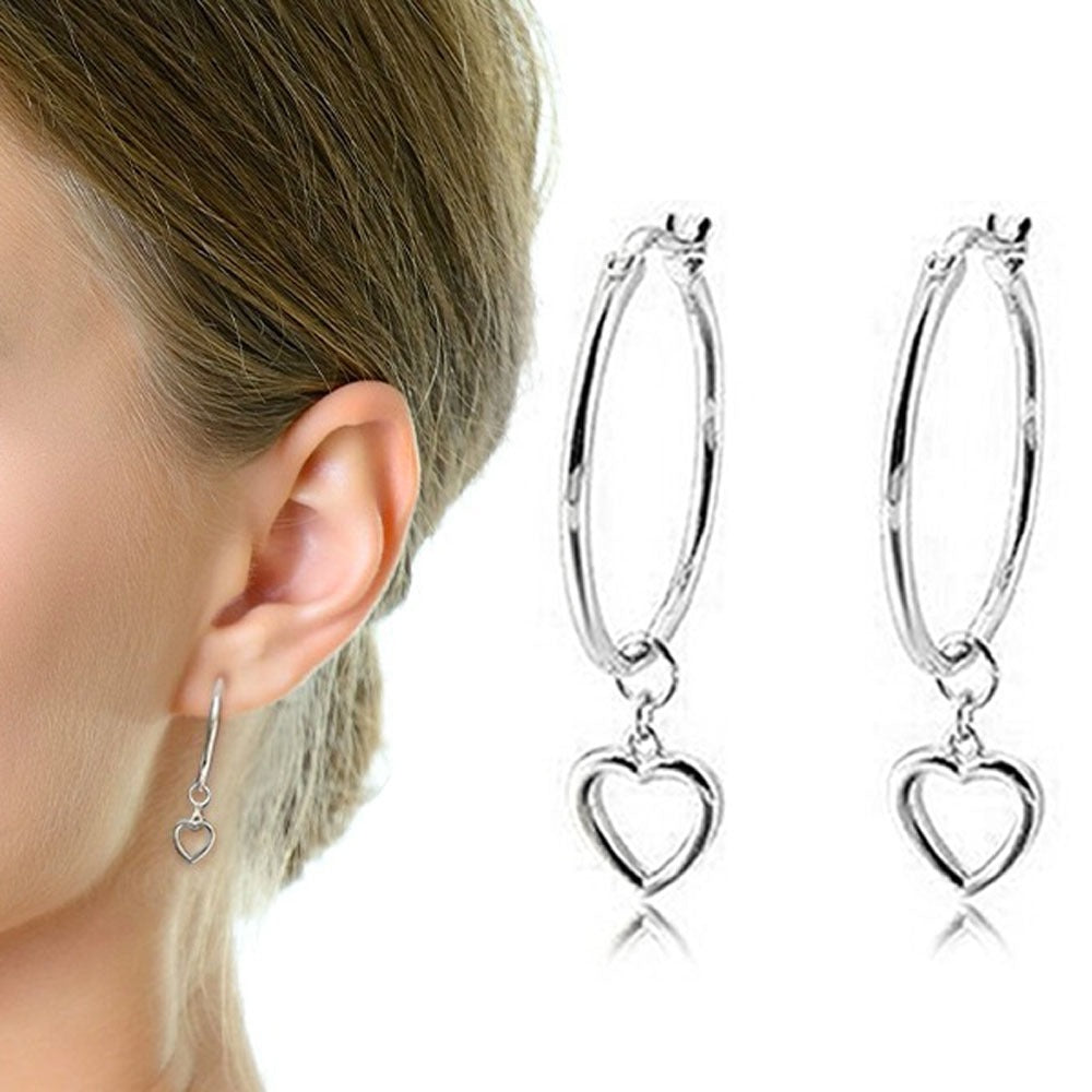 Heart Creole Hoop Earrings in Sterling Silver