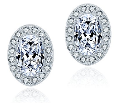 925 Sterling Silver Oval Shape Halo Stud Earrings