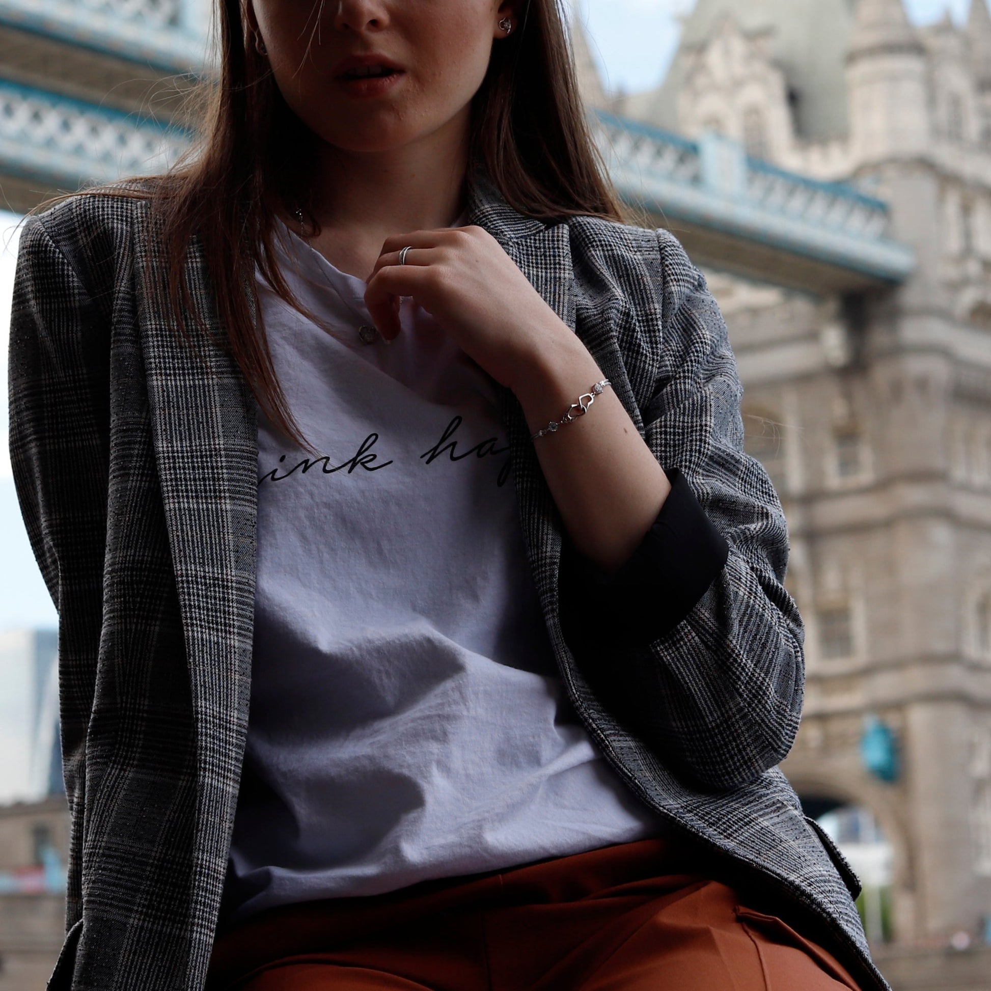 925 Sterling Silver Solid Double Heart Bracelet With Stones