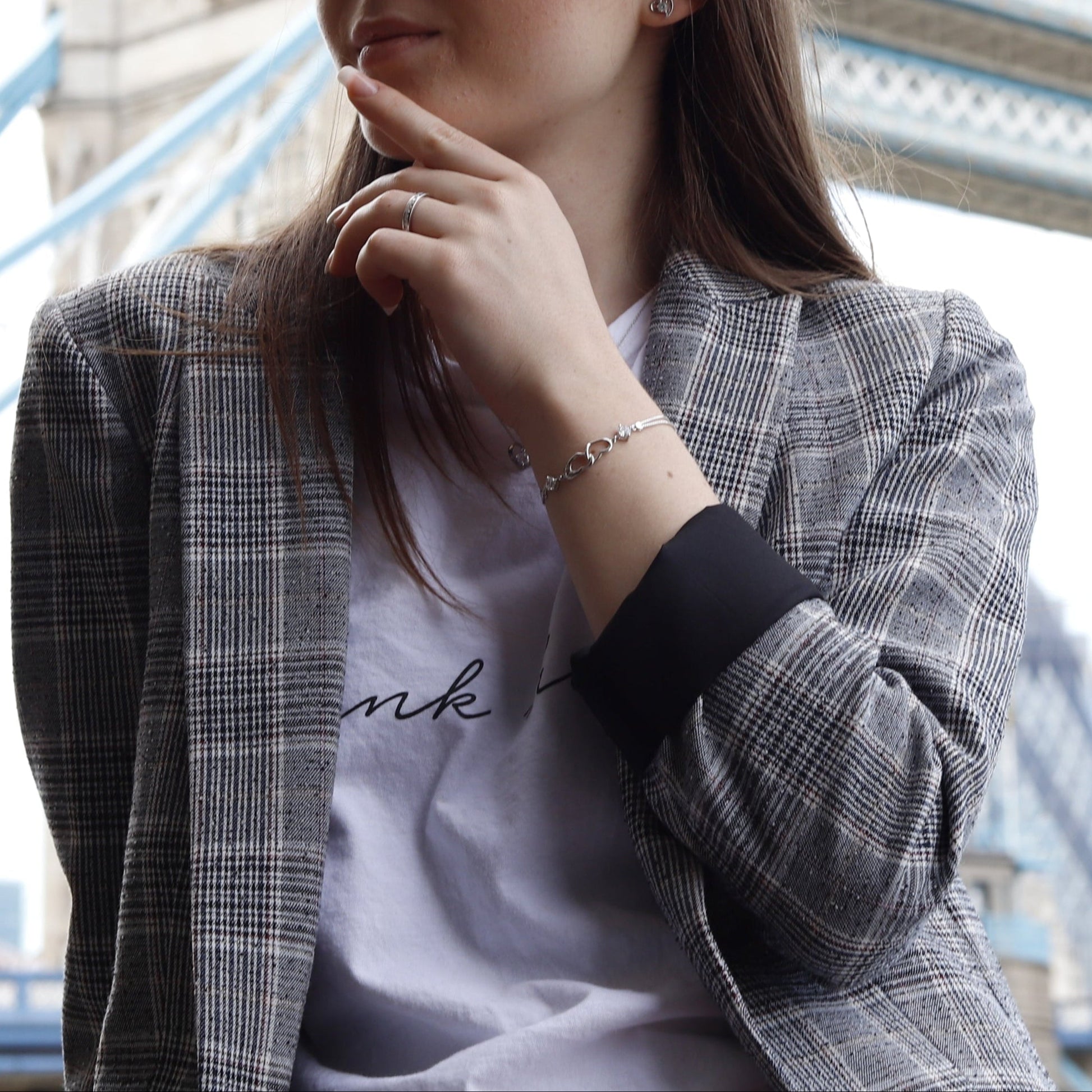 925 Sterling Silver Solid Double Heart Bracelet With Stones