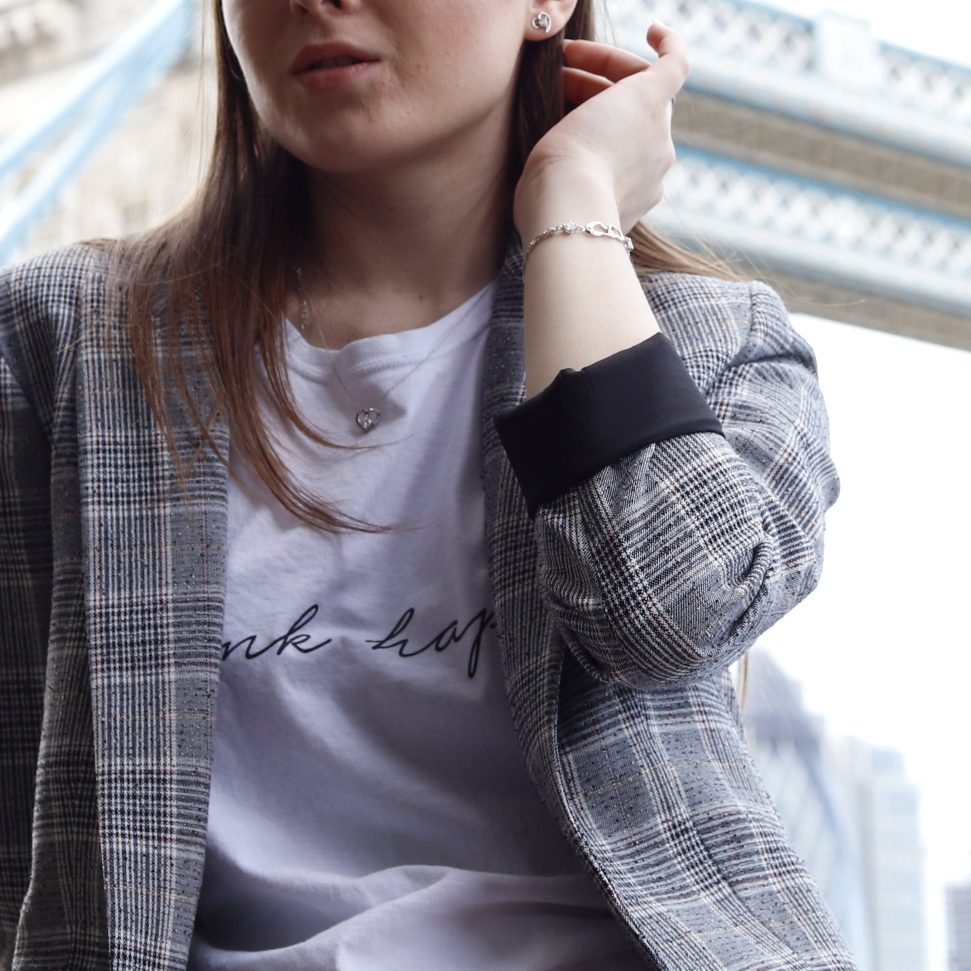 925 Sterling Silver Solid Double Heart Bracelet With Stones