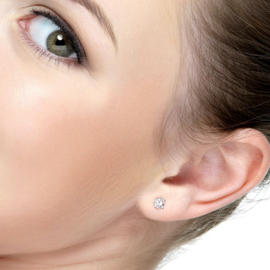 100% Solid 925 Sterling Silver Cubic Zirconia Stud Earrings Women Teen Girls Men