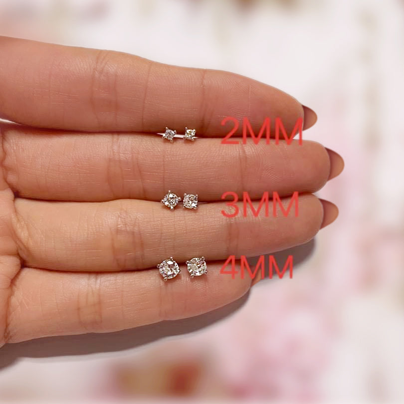 100% Solid 925 Sterling Silver Cubic Zirconia Stud Earrings Women Teen Girls Men