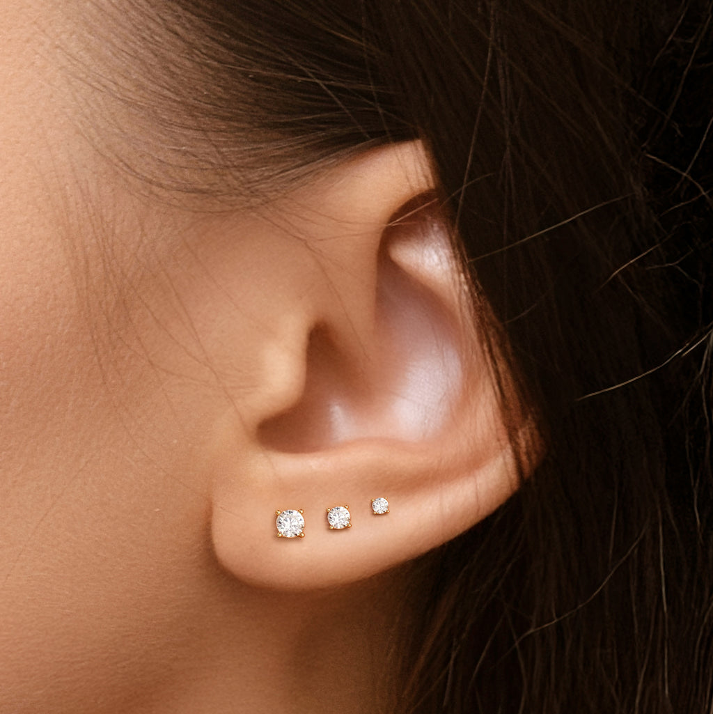 100% Solid 925 Sterling Silver Cubic Zirconia Stud Earrings Women Teen Girls Men