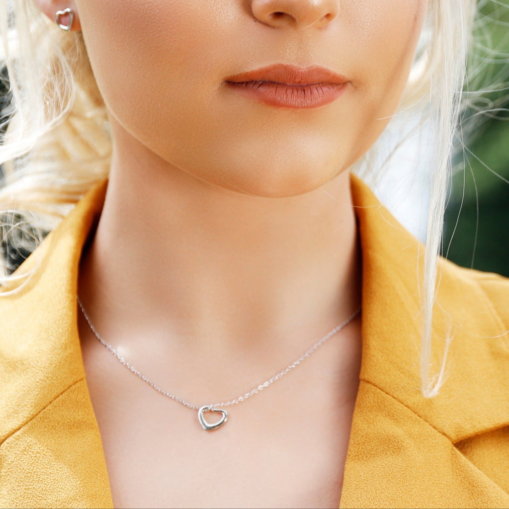 925 Sterling Silver Open Heart Solid Pendant Necklace Chain