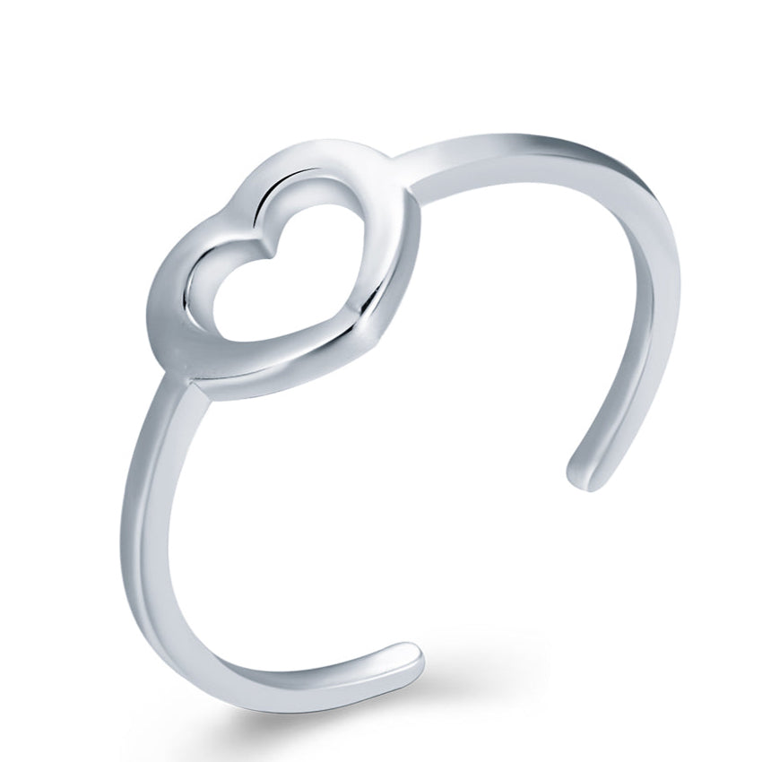 925 Sterling Silver Hollow Heart Fully Adjustable Open Toe Ring Gift UK