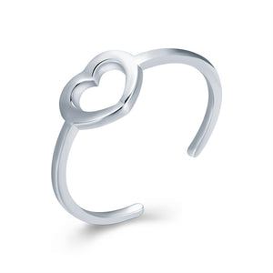 925 Sterling Silver Hollow Heart Fully Adjustable Open Toe Ring Gift UK